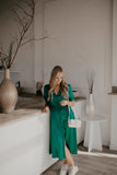 APRICOT Green Satin Midi Dress