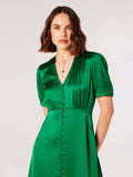 APRICOT Green Satin Midi Dress