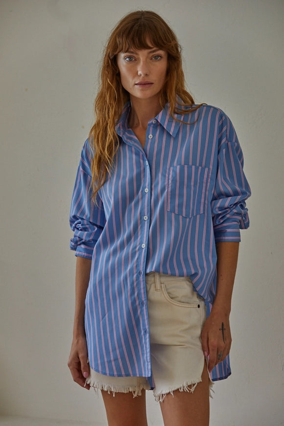 BY TOGETHER Pink Lagoon Striped Shirt