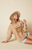 OAT COLLECTIVE Cowboy Smiley Face Thermal Pullover
