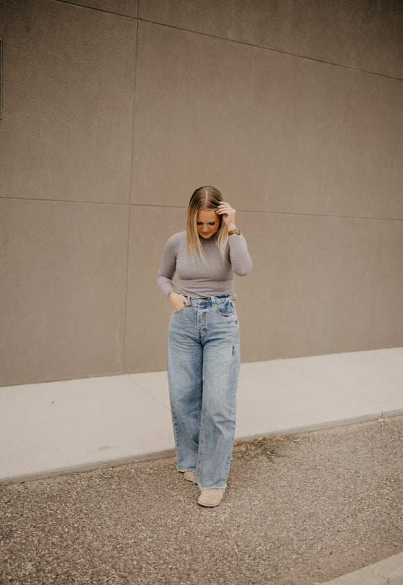 BY TOGETHER Wide Leg Raw Cut Jean
